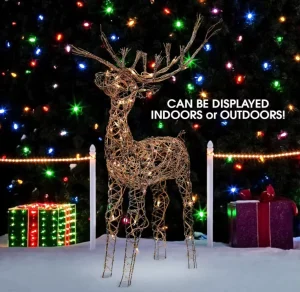 35″ Tall Outdoor Lighted Rattan Reindeer Christmas Decoration 60 Soft Warm White LED Lights Brown Yard/Lawn Display Portable