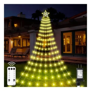 350LED Waterfall Tree Light with 8 Modes Timer Remote Plug in Christmas Light for Indoor Home Holiday Party Decoration