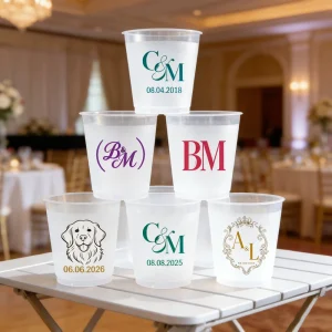 350ml Custom Rounded Bottom Plastic Cups for Boba Tea Ice Coffee Beverages Frosted U Shape Cup and Lids Bride Monogram Wedding