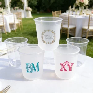 350ml pp Personalized Frosted Stadium Cup for Wedding Reception Favors Reusable Plastic Drinkware with Custom Names Date