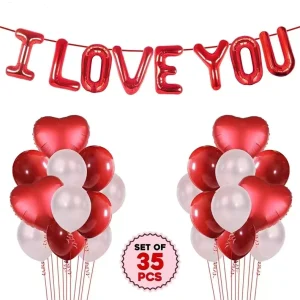 35pcs Valentine’s Day Decoration Backdrop Balloon Garland Arch Kits for Lover’s Day Decor Photo Props I LOVE YOU Banner Balloons