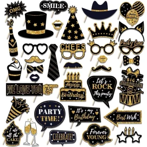 36-Piece Black Gold Birthday Party Ball Photo Booth Props Cross-Border Supply for Birthday Party Decorations