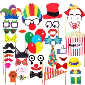 36pcs Circus Photo Booth Props With Sticker Funny Carnival Theme Party Decorations for Circus Birthday Party
