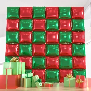 36pcs Red and Green Double sided Square Foil Balloon Set Christmas Garland Background Wall New Year Birthday Party Decorations