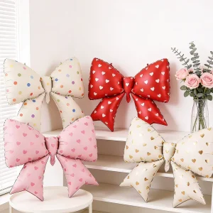 38 inch Heart shaped Bow Foil Balloons Decorative Balloons for Kids Birthday Backdrop Valentine’s Day Party Balloons