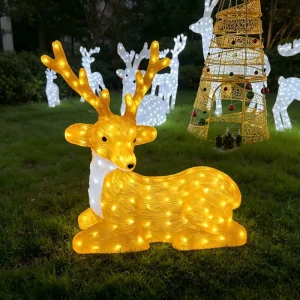 3D Acrylic Lying Reindeer Light LED Christmas Deer Motif Light Outdoor Waterproof Yard Garden Holiday Decoration Light