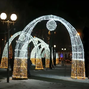 3D Arch Christmas IP65 Waterproof LED Metal Frame Outdoor Festival Decoration Archway Detachable Design Red White 50 000 Hours
