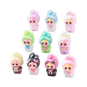 3D Character Kawaii Flocking Rabbit Baby Three Cartoon Blind Box Doll Mystery Surprise Bag Cute Figures Kid Toys Gift Collection