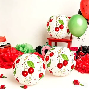 3D Cherry Paper Round Lantern Patterned Cherry Birthday Party Decorations for Summer Fruit Party Decor Home Garden Decor