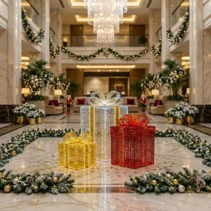 3D Christmas Gift Box LED Motif Light Outdoor Waterproof Hotel Lobby Holiday Decoration Custom CE RoHS