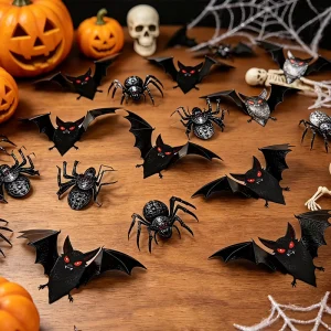 3D Colorful Spider Bat Halloween PVC Wall Decals Decorative Stickers for Bedroom & Living Room