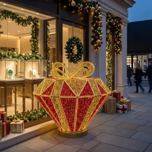 3D Diamond-shaped Gift Box LED Motif Light Outdoor Waterproof Jewelry Store Holiday Decor Commercial Grade CE RoHS