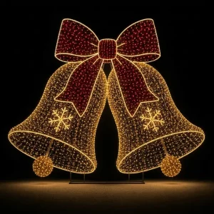 3D Double Bell Christmas Light Gold Brown 10ft RGB Color Changing LED IP65 Remote Outdoor Park Decoration CE UL RoHS