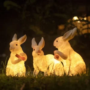 3D Easter Rabbit Carrot LED Motif Lights Outdoor Fiberglass Animal Sculpture Lawn Light Holiday Garden Decoration Customizable