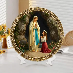3D Embossed Catholic Christian Resin Religious Decorative Plate with Stand Home Tabletop Wall Ornament