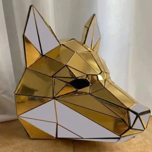 3D Geometric Mirror Fox Mask Reflective Gold Mirror Animal Headpiece for EDM Festivals