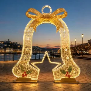 3D Interactive Photo Frame Bell Light Gold 9ft Warm White 2700K IP65 Outdoor Selfie Square Holiday Display CE RoHS