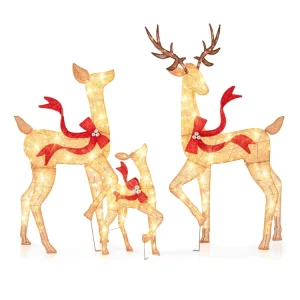 3D LED Reindeer Christmas Motif Light Fabric Wire Warm White Lighted Sculpture Outdoor Yard Garden Holiday Decor Stake