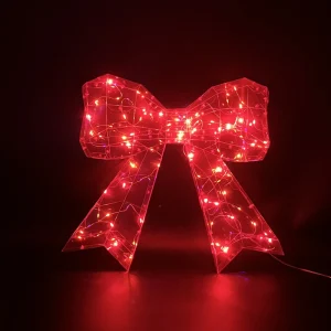 3D Lighted Red Bow Tie Iridescent PET Bow Sculpture Luminous Door Hanging Ribbon for Hotel Lobby Shopfront Window Display