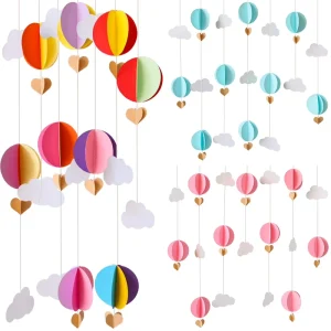 3D Papery Hot Air Balloons Circle Cloud Love Party Streamer for Nursery Decor Baby Shower Wedding Birthday