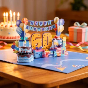 3D Pop Up 60th Birthday Card Laser Cut 300g Paper Balloon Cake Design Custom FSC Certified Supplier