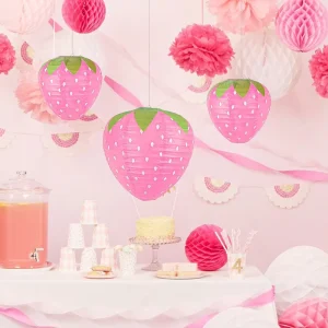 3D Red and Pink Strawberry Lanterns Strawberry Themed Paper Lanterns Birthday Party Decoration Handmade Lanterns