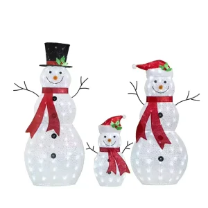 3D Snowman Motif LED Christmas Lights 175L Cool White Glitter Sculpture Outdoor Yard Holiday Decor 3PK
