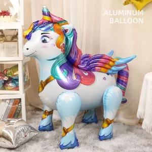 3D Walking Animal Aluminum Foil Balloons Rainbow Horse Cartoon Balloons for Children’s Day Birthday Party Decoration
