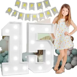 3FT Marquee Numbers White Light up Number 15 Balloon Decorations DIY Pre Cut Frames Party 1st Baby Birthday Anniversary Decor