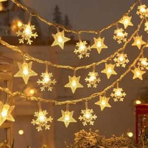 3M 20LED Star Snowflake 3AA Battery Operated String Light Warm White Dual Mode Ambient Hanging Fairy Garland Holiday Decoration