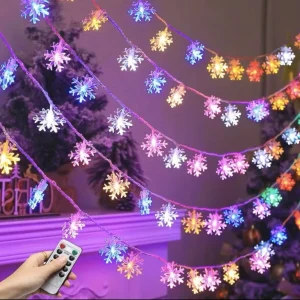 3M Battery Operated LED Decorative Lighting Snowflake Garland Outdoor Fairy Lights for Valentine’s Day and Christmas Decorations