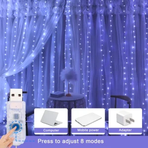 3M LED Fairy Lights Garland Festoon Curtain Lamp Remote Control USB String Lights Warm White Christmas Outdoor Decor