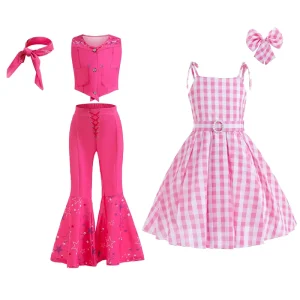3Pcs Margot Elise Robbie Doll Halloween Costume Movie Pink Flare Pant Cowgirl Outfit 70s 80s Disco Costume