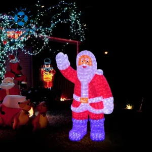 3d Large Height 1.5m Acrylic Led Christmas Santa Claus Sleigh Deer Motif Light for Outdoor Park Holiday Garden