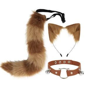 3pcs Ears Headband Fox Tail Cosplay Costume Faux Fur Hair Clip Headdress Halloween Birthday Party Plush Set