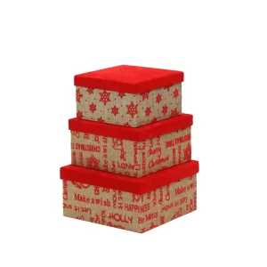 3pcs Set Christmas Gift Box Set Kraft Paper Print Xmas Tree Elk Pattern Empty Packaging Boxes for Gift Giving