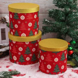 3pcs Set Round Christmas Gift Box Set Flower Bucket Cylindrical Floral Packaging Empty Flower Gift Boxes
