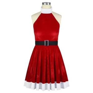 3pcs Women’s Christmas Costumes Adults Santa Cosplay Dress with Dance Performance Hat and Belt for Festive Events