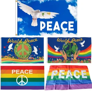 3x5ft World Peace & Rainbow Flag Gay Pride & LGBTQ Polyester Flags Celebrate Diversity