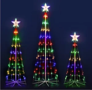 4 Colors Customizable Length LED Outdoor Christmas Tree Light Show Decorations Lighted Cone Decor Star Toppers Yard & Porch