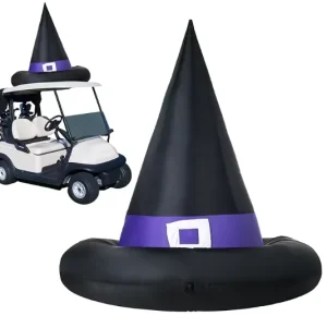 4 FT Tall Halloween Inflatable Witch Hat for Golf Cart Decor with 2 LED and 1 Power Cord for Holiday Yard Lawn Garden Decor