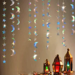 4 Meter Paper Garland Stars and Moons Iridescent Streamers for Christmas Holiday Wedding Party