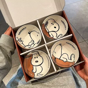 4 Piece Ceramic Bowl Dinnerware Set Reusable Home Tableware Rice Bowl Gift Package Set