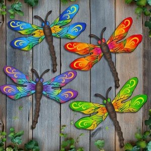 4 Stainless Steel Dragonfly Sculpture Metal Handicraft Wall Decorations Fade Resistant Hanging Figurines for Garden Fence Yard