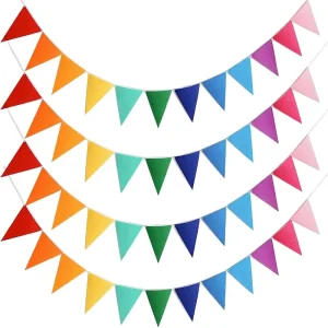 4 Strings 48PCS Rainbow Pennant Banner Flags Colorful Triangle Felt Banner Kit 8.2ft Ribbon Vibrant Graduation Party Decorations