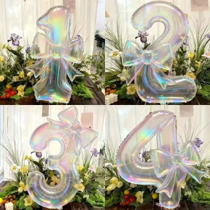 40 Inch Colorful Transparent Bow shaped Digital Number Balloons for Birthday Party Decorations