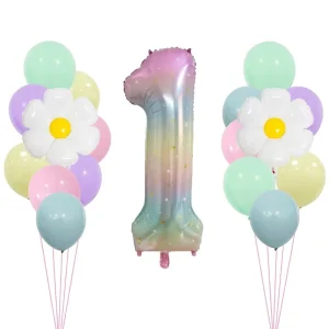 40 Inch Gradient Rainbow Star Shaped Digital Flower Theme Latex Birthday Party Balloons for Carnivals and Ramadan Supplies
