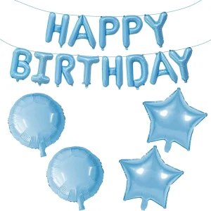 40 Inch Kids Happy Birthday Light Pearl Blue Number Foil Balloon Banner Flag Kit for Birthday Baby Shower Party Decoration