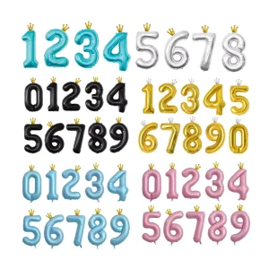 40Inch Large Single Crown Number Glossy Foil Helium Balloon Happy Birthday Party Macaron Digital Balloon