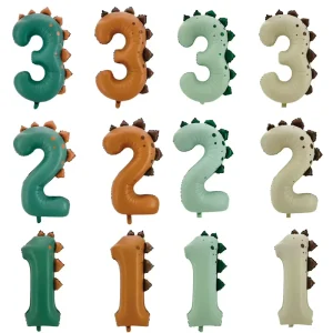 40inch Cartoon Theme Matte Green Brown Dinosaur Number Foil Balloons for Forest Themed Birthday Party Supplies